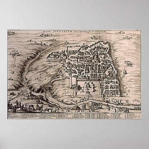 Jerusalem Map Holy Land Vintage Poster