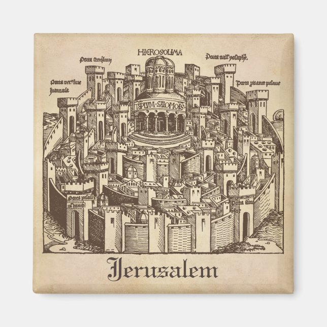 Jerusalem, Medieval Woodcut Magnet (Front)