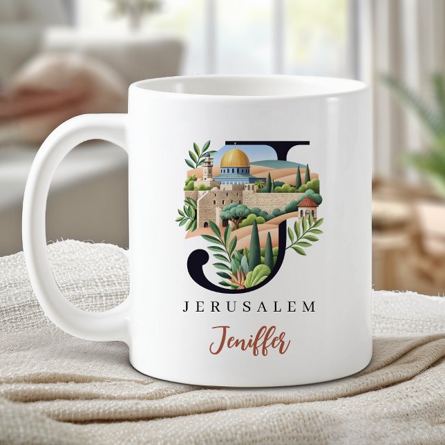 Jerusalem Monogram Letter J Personalized Gift Coffee Mug (Jerusalem Monogram Letter J Personalized Gift Coffee Mug)