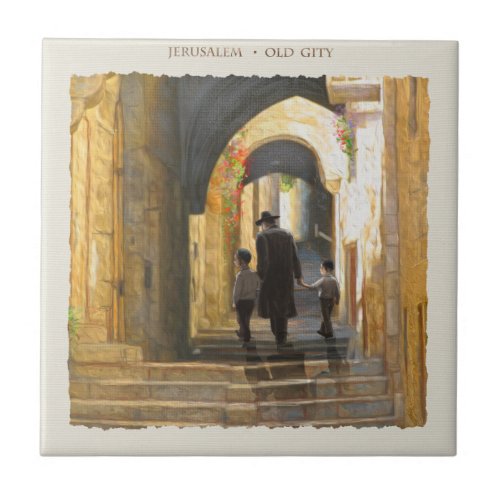 Jerusalem Old City Israel Painting Jewish Holiday Ceramic Tile