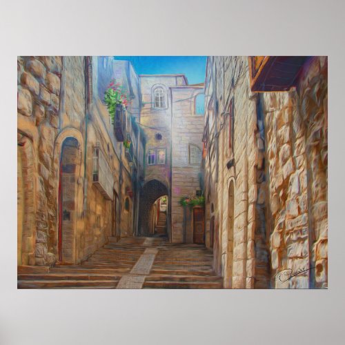 Jerusalem Old Street David city Israel Fine Art Poster