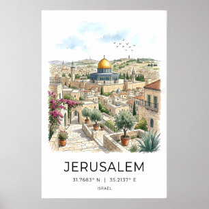 Jerusalem Travel Poster, Gilded Dome, Stone Poster