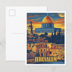 Jerusalem Vintage Art Travel Illustration Postcard