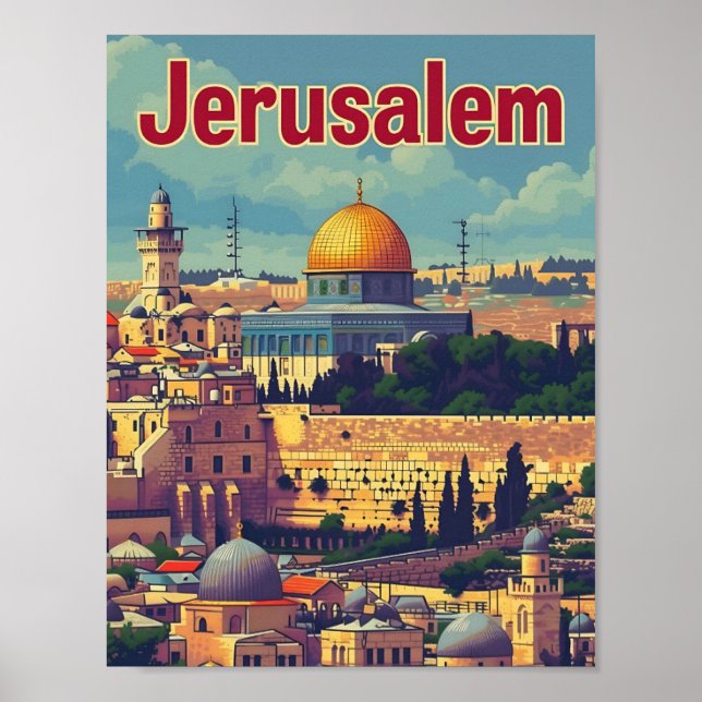 Jerusalem Vintage Art Travel Illustration Poster (Front)