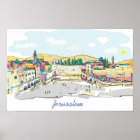 Jerusalem Watercolor Art Israel Western Wall