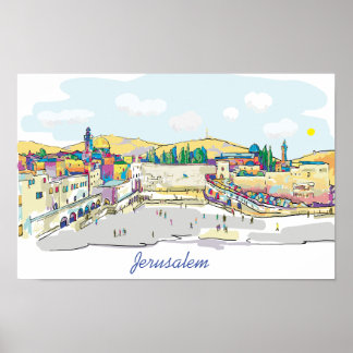 Jerusalem Watercolor Art Israel Western Wall Poster