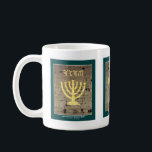 Jerusalem "Western Wall" Mug<br><div class="desc">Contains an actual picture of the Western Wall / Kotel in Jerusalem,  Israel.
A highlighted section has been used to create the Menorah (Candelabra).
The name of God in ancient Hebrew characters appears above the Menorah.</div>