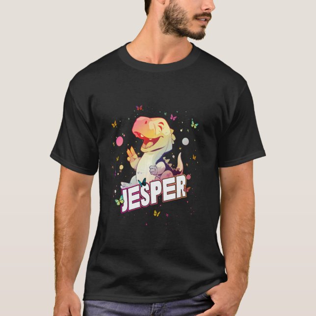 JESPER - Cute Boy Name with cute Dinosaur T-Shirt (Front)