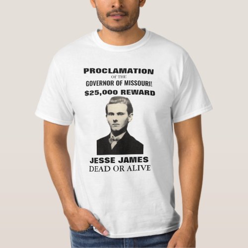 Jesse James 25000 Wanted Poster Mens T_shirt