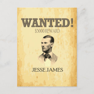 Jesse James Wanted Outlaw 🚨 Wild West USA Postcard