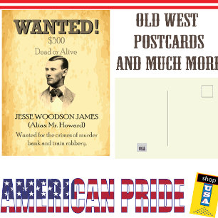 Jesse James Wanted Outlaw 🚨 Wild West USA Poster Postcard