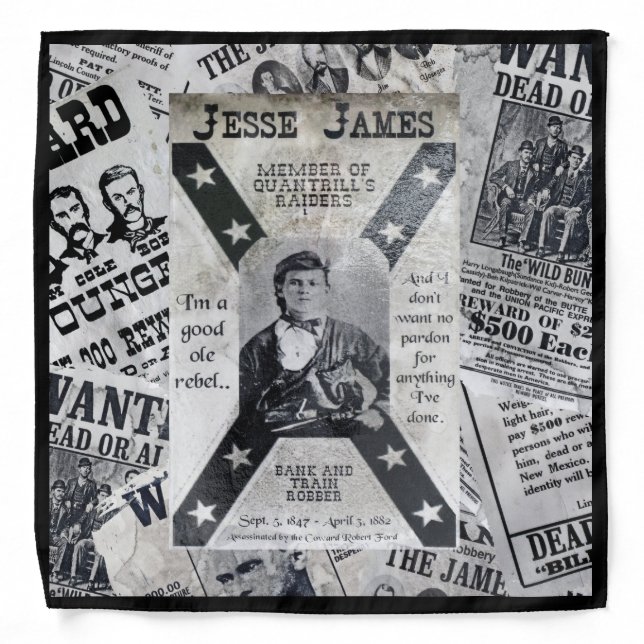 Jesse James Wanted Poster. Bandana (Front)