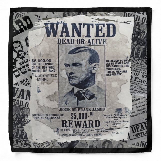 Jesse James Wanted Poster. Bandana (Front)