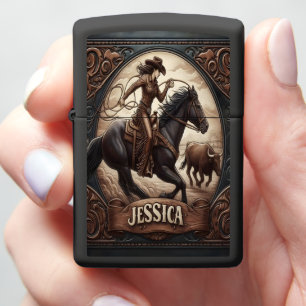 Jessica Cowgirl Riding Horse Zippo Lighter