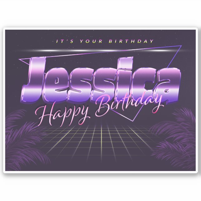 Jessica Name First name lila retro Sticker Birthda (Front)