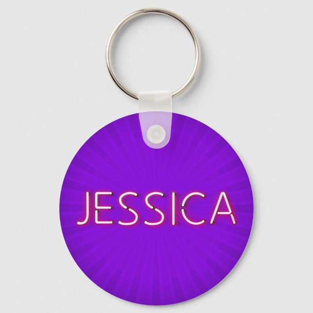 Jessica name in glowing neon lights keychain (Front)