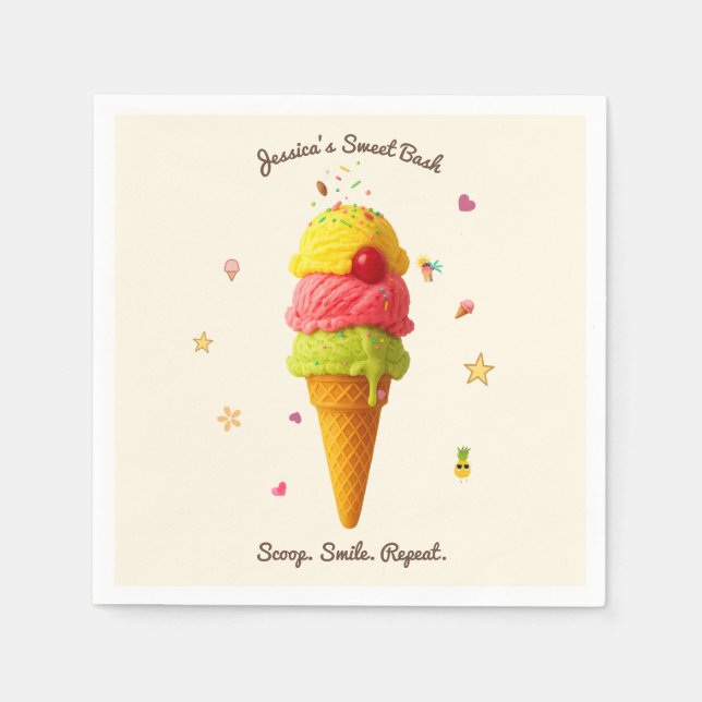Jessica’s Sweet Bash – Ice Cream Party Design Napkins (Front)