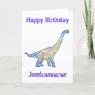 Jessica saurus Colourful Brachiosaurus Dinosaur Holiday Card