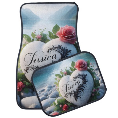 Jessicas Heart stone by the Lake Car Floor Mat