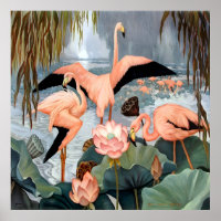 Jessie Arms Botke - Flamingos and lotus
