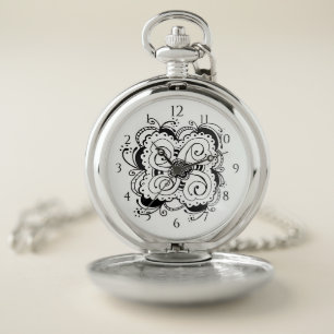 Jess's Sketch Backwards in Black Pocket Watch