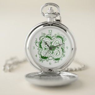 Jess's Sketch Backwards in Green Pocket Watch
