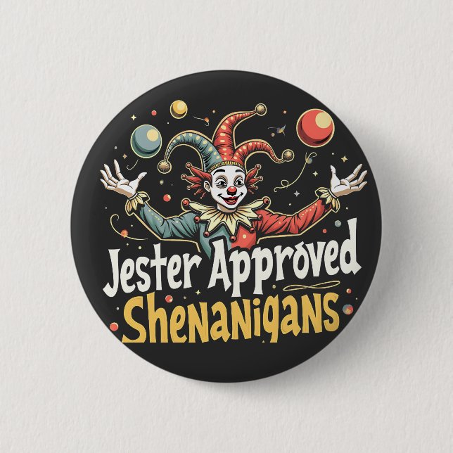 Jester Approved Shenanigans Circus Clown  Button (Front)