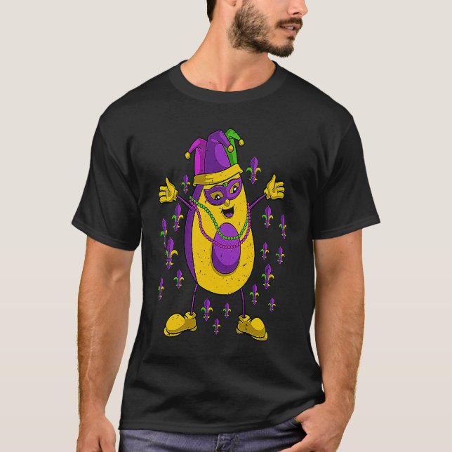 Jester Avocado Masquerade Mask Mardi Gras Vegan Ve T-Shirt (Front)