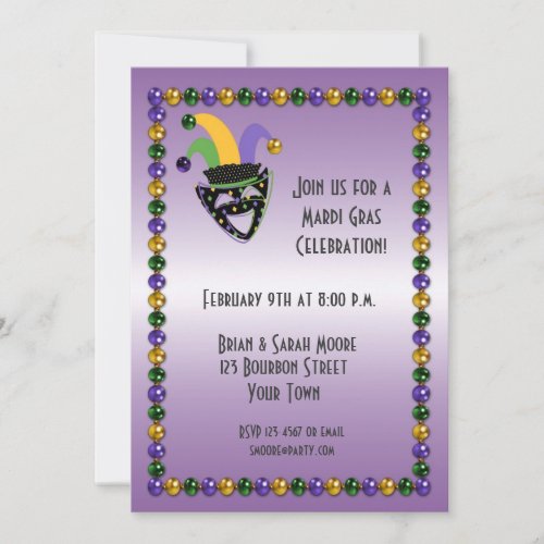 Jester Beads Mardi Gras Party Invitation