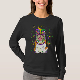 Jester Beads Mask English Bulldog Dog Owner Mardi T-Shirt