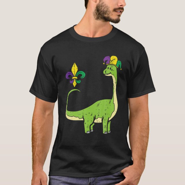 Jester Brachiosaurus Apatosaurus Cute Mardi Gras B T-Shirt (Front)