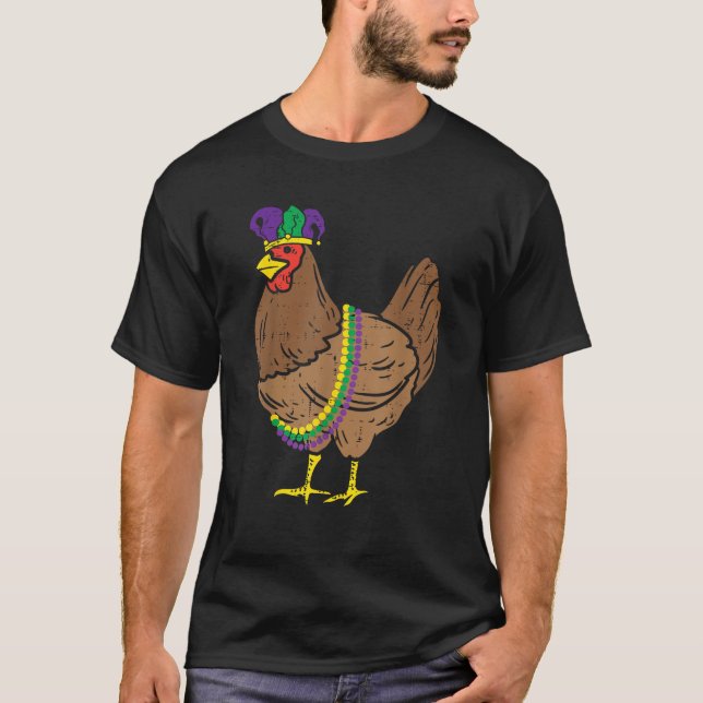 Jester Chicken Beads Mardi Gras Funny Farming Men  T-Shirt (Front)
