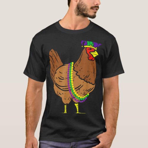 Jester Chicken Beads Mardi Gras Funny Farming T_Shirt