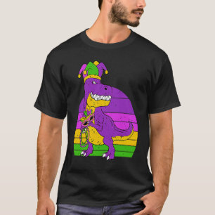 Jester Dinosaur Masquerade Mask Sleeping Mardi Gra T-Shirt