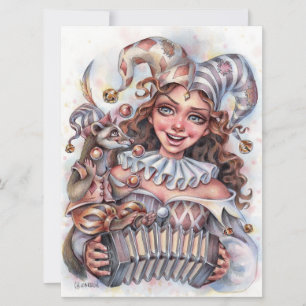 Jester Girl Music Ferret Clown Hat Fun Art Card