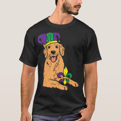 Jester Golden Retriever Mardi Gras Funny Dog Men W T_Shirt