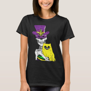 Jester Hat Skeleton Cat Mardi Gras Bones Carnival T-Shirt