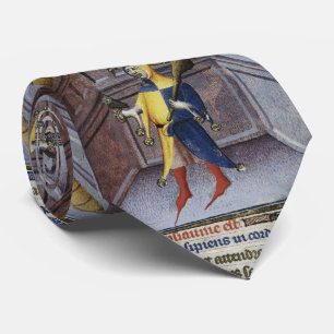JESTER HOLDING OWL MEDIEVAL MANUSCRIPT NECK TIE
