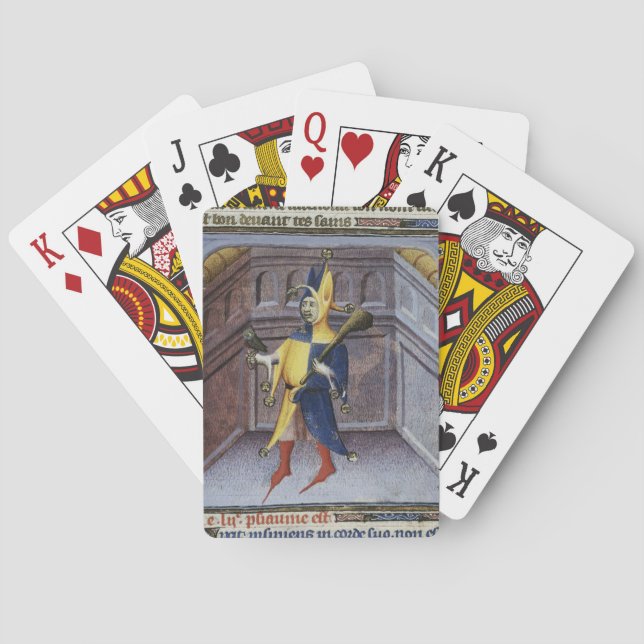 JESTER HOLDING OWL MEDIEVAL MANUSCRIPT  POKER CARDS (Back)