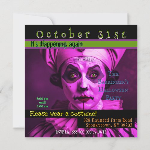 Jester Jesper Clown Adult Halloween Costume   Invitation