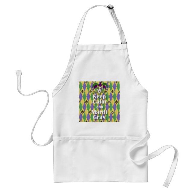 Jester Mask Keep Calm and Mardi Gras Adult Apron (Front)