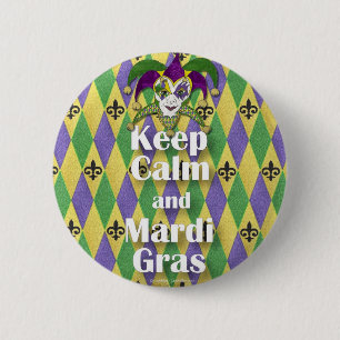 Jester Mask Keep Calm and Mardi Gras Button