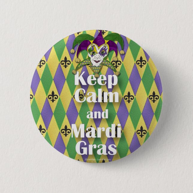 Jester Mask Keep Calm and Mardi Gras Button (Front)