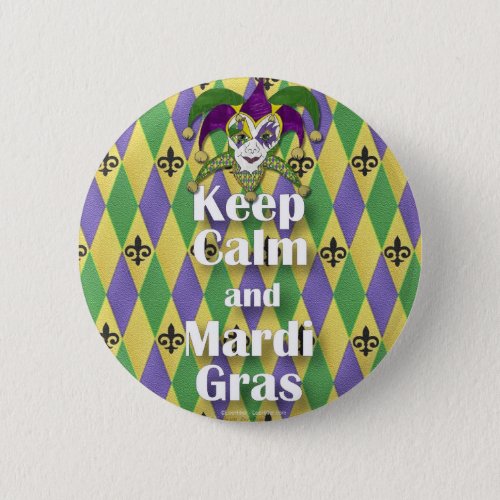 Jester Mask Keep Calm and Mardi Gras Button