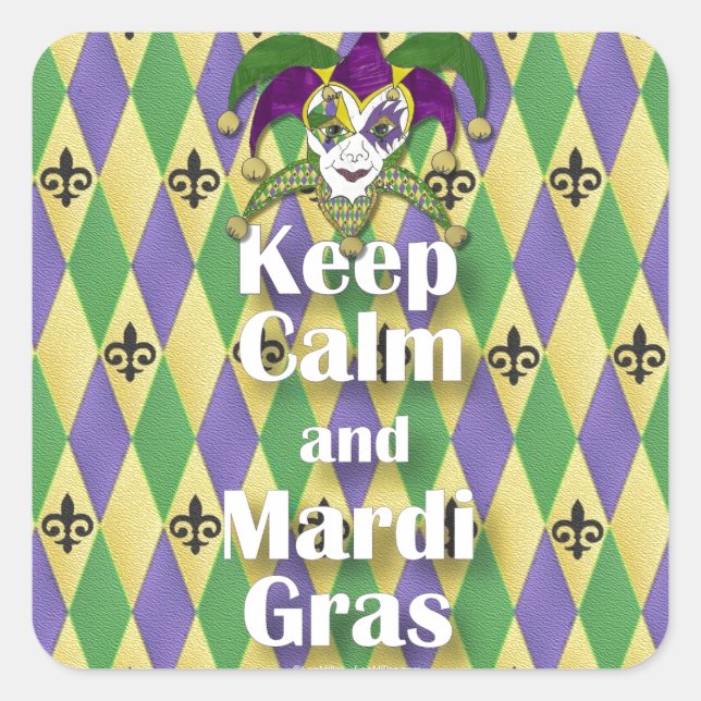 Jester Mask Keep Calm and Mardi Gras Square Sticker (Front)