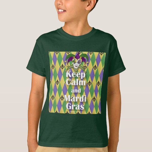 Jester Mask Keep Calm and Mardi Gras T-Shirt (Front)