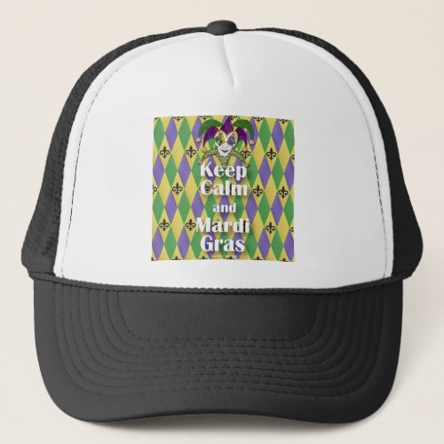 Jester Mask Keep Calm and Mardi Gras Trucker Hat