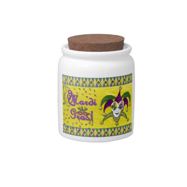 Jester Mask Mardi Gras Harlequin Candy Jar (Front)