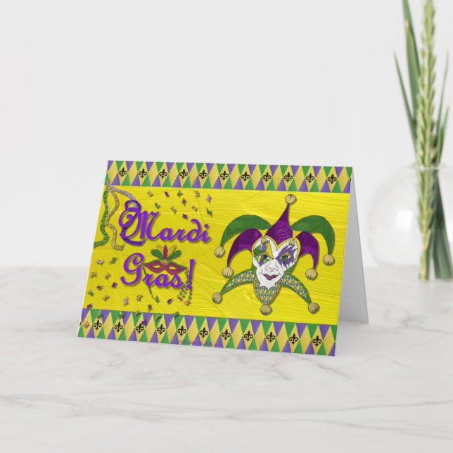 Jester Mask Mardi Gras Harlequin Card (Front)