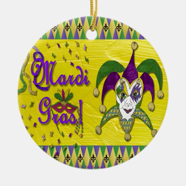 Jester Mask Mardi Gras Harlequin Ceramic Ornament (Front)